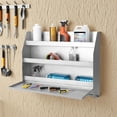 thumbnail image 2 of Historyli 3 Tier Metal Cabinet with Adjustable Shelf,Heavy Duty Garage Cabinet,Wall Mounted Tool Storage Cabinet with Press-to-Close Door for Garage,Office,Sliver, 2 of 7