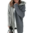 thumbnail image 2 of Women Fall and Winter Open Front Long Sleeve Hooded Knit Cardigan Color Block Outwear Coats Light & Dark Grey XL, 2 of 7