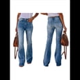 thumbnail image 3 of Pantalones Vaqueros Acampanados de Cintura Alta y Pierna para Mujer, Pantalones Vaqueros Elásticos de Corte Acampanado. Azul L, 3 of 7
