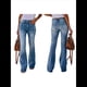 thumbnail image 3 of Pantalones Vaqueros Acampanados de Cintura Alta y Pierna para Mujer, Pantalones Vaqueros Elásticos de Corte Acampanado. Azul L, 3 of 7