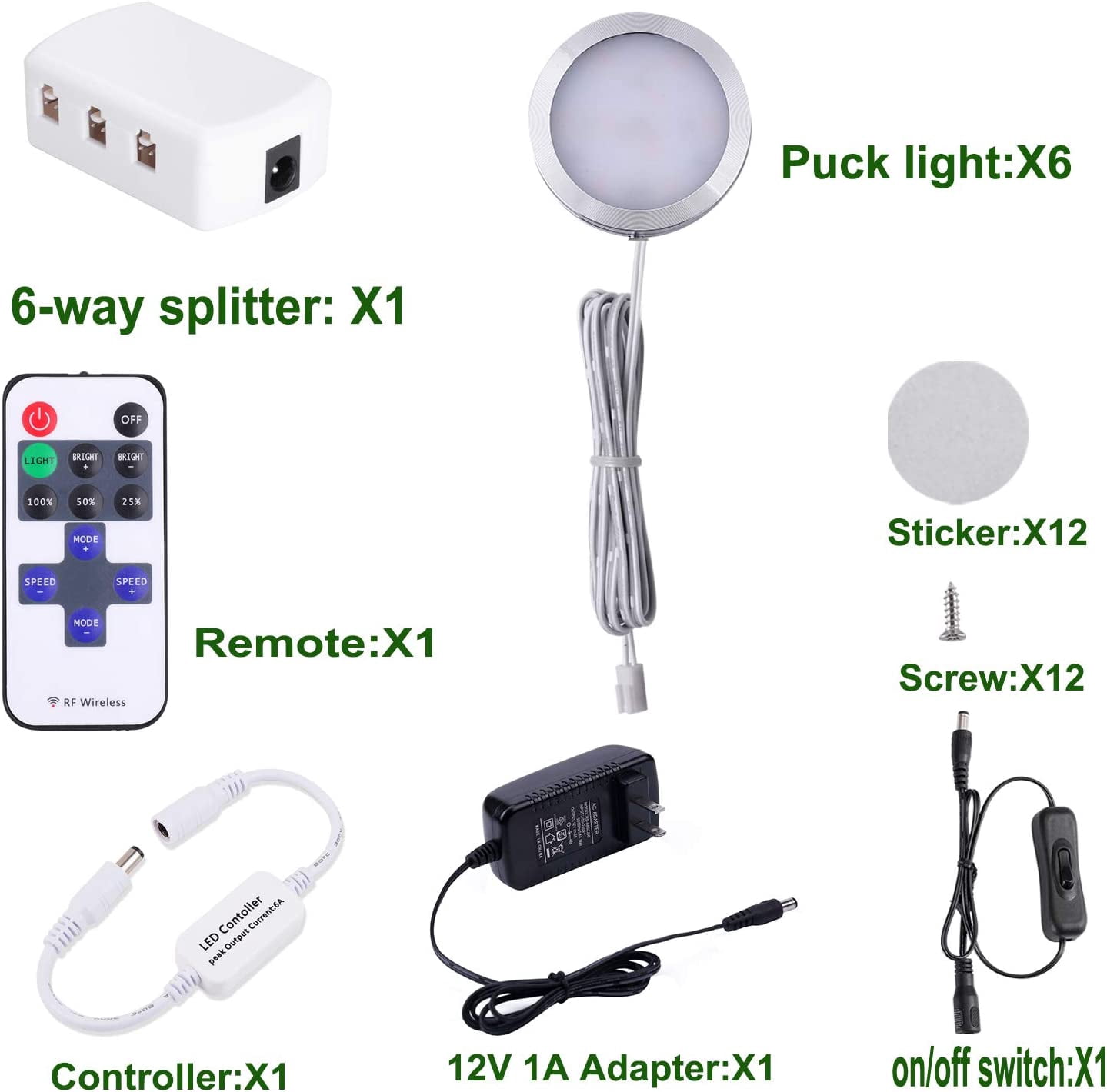 Aiboo Dimmable LED Under Cabinet Lighting Kit with Wireless Remote, 6 Ultra Slim Puck Lights, 12V Plug-in, Warm White