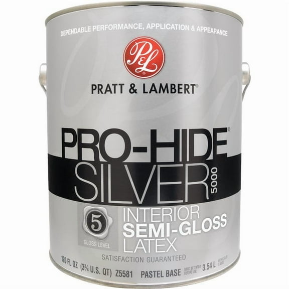 Pratt & Lambert Pro-Hide Silver 5000 Z5500 Z5581-16 Interior Paint, Semi-Gloss, Pastel Base, 1 gal