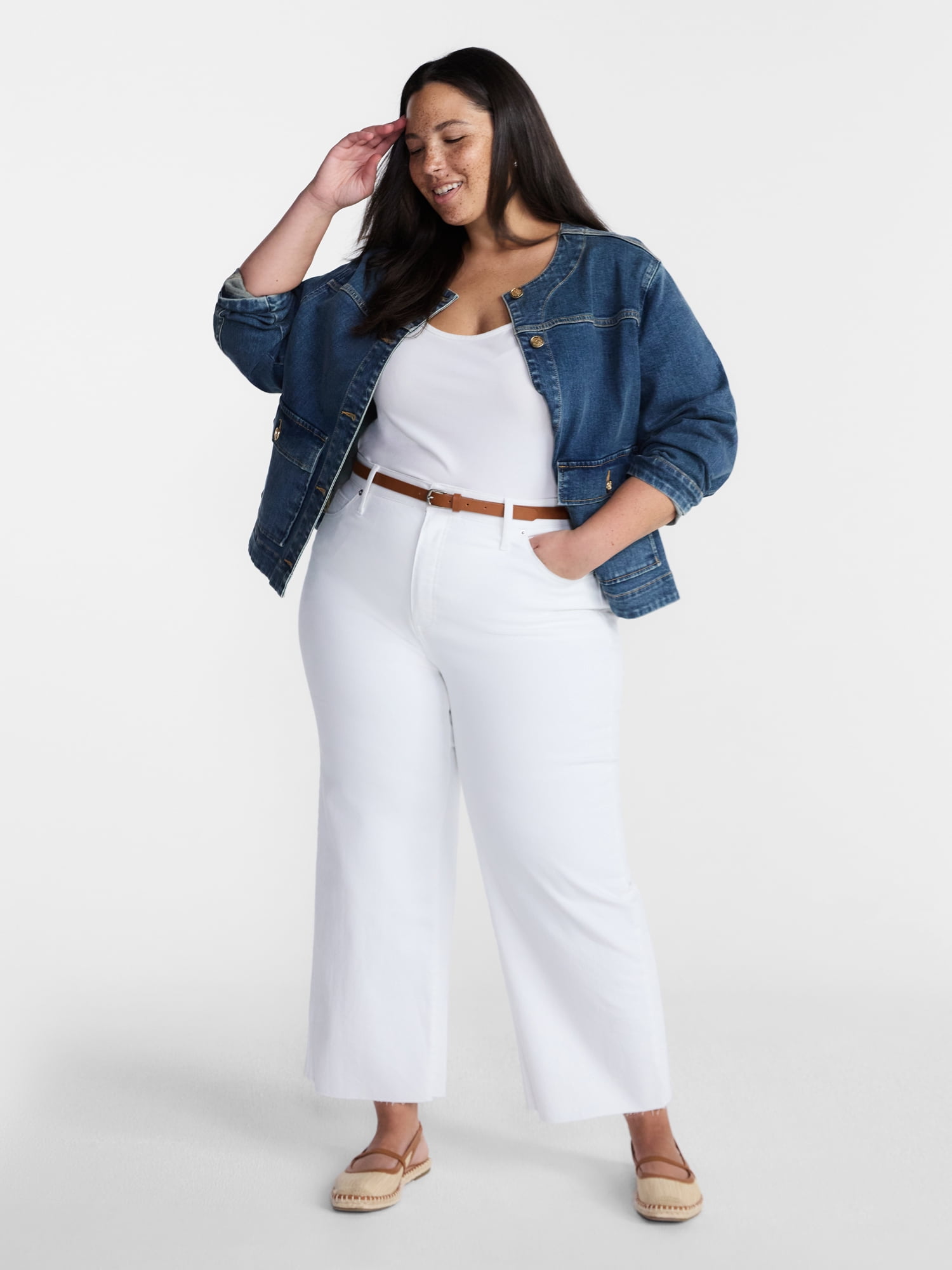 Terra & Sky Women's Plus Mid Rise Wide Leg Ankle Cut Hem Jeans, 26" Inseam, Sizes 16W-24W