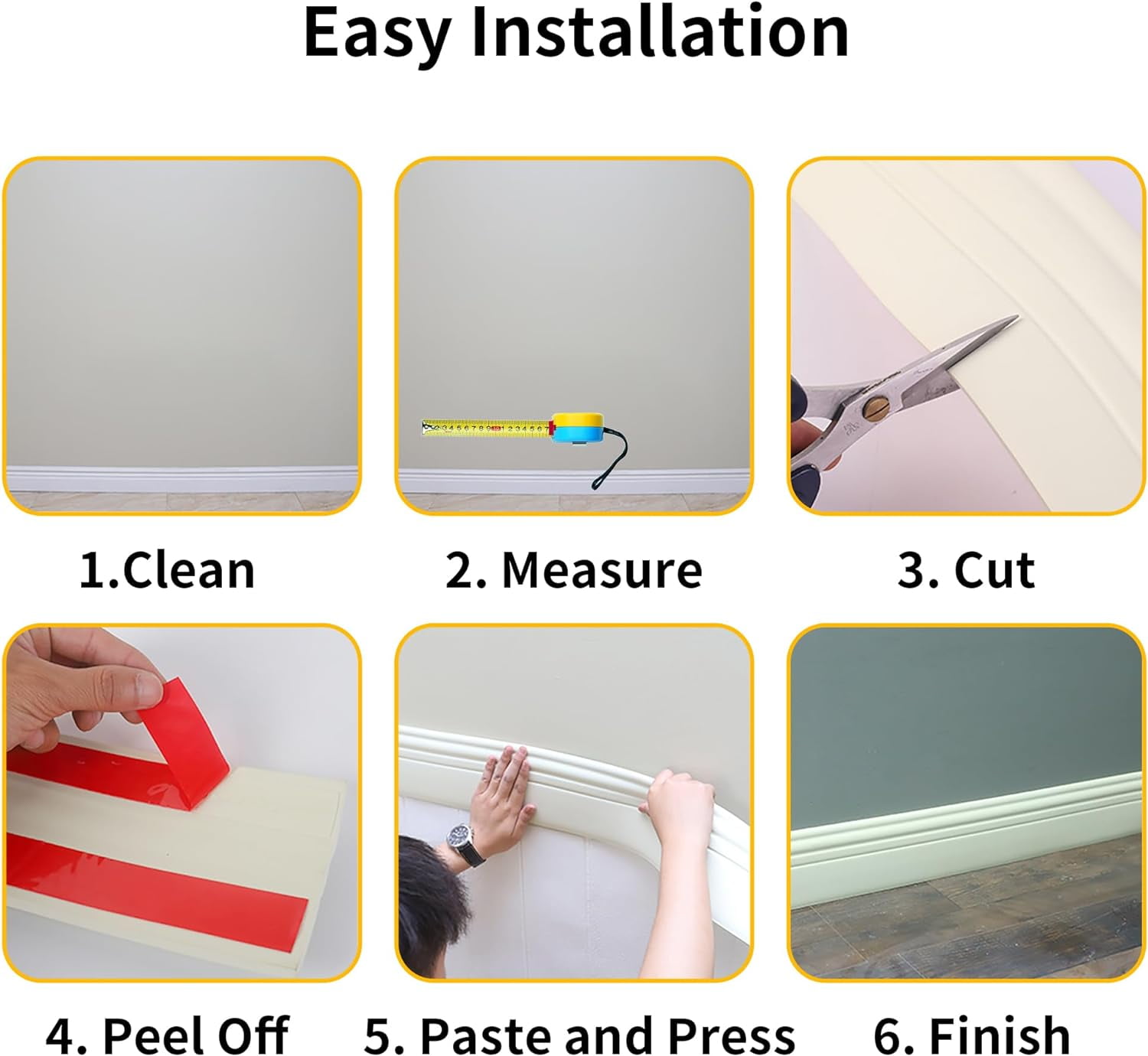 Ymokee Flexible Baseboard Moulding Trim, 16.4 ft(L) x 4 in(W) Peel and Stick Waterproof Crown Molding Ceiling Border Wall Trim for Home Office Decoration, Creamy White