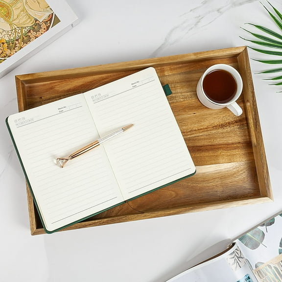 Acacia Wooden Serving Tray with Handles Natural Wood Colour Rectangular 16.5 inches Food Serving Tray for Breakfast, Coffee and BBQs.