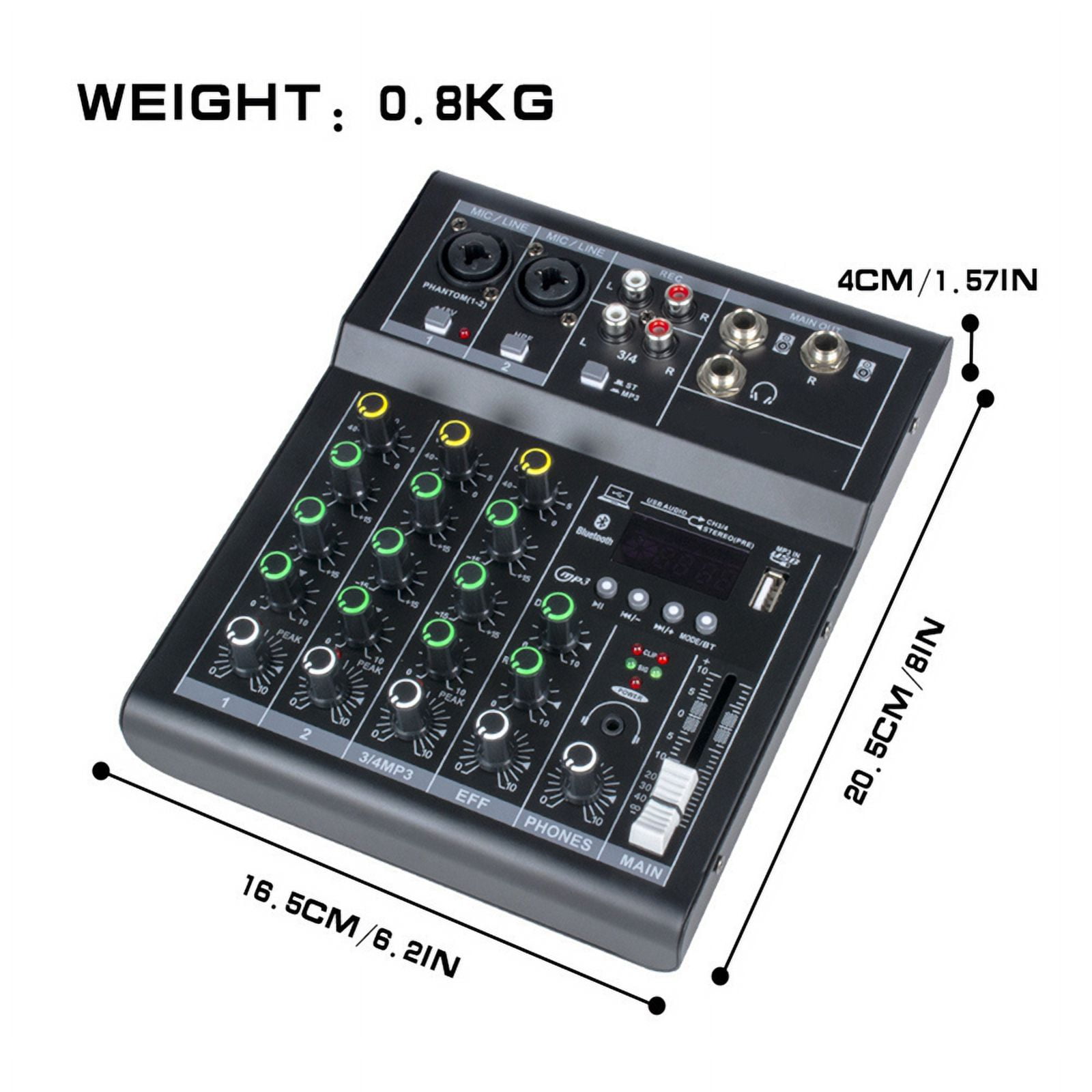 Professional Digital DJ Mixer Console 4 Channel Audio Mixer with USB Port Supports Bluetooth Connection Playback White