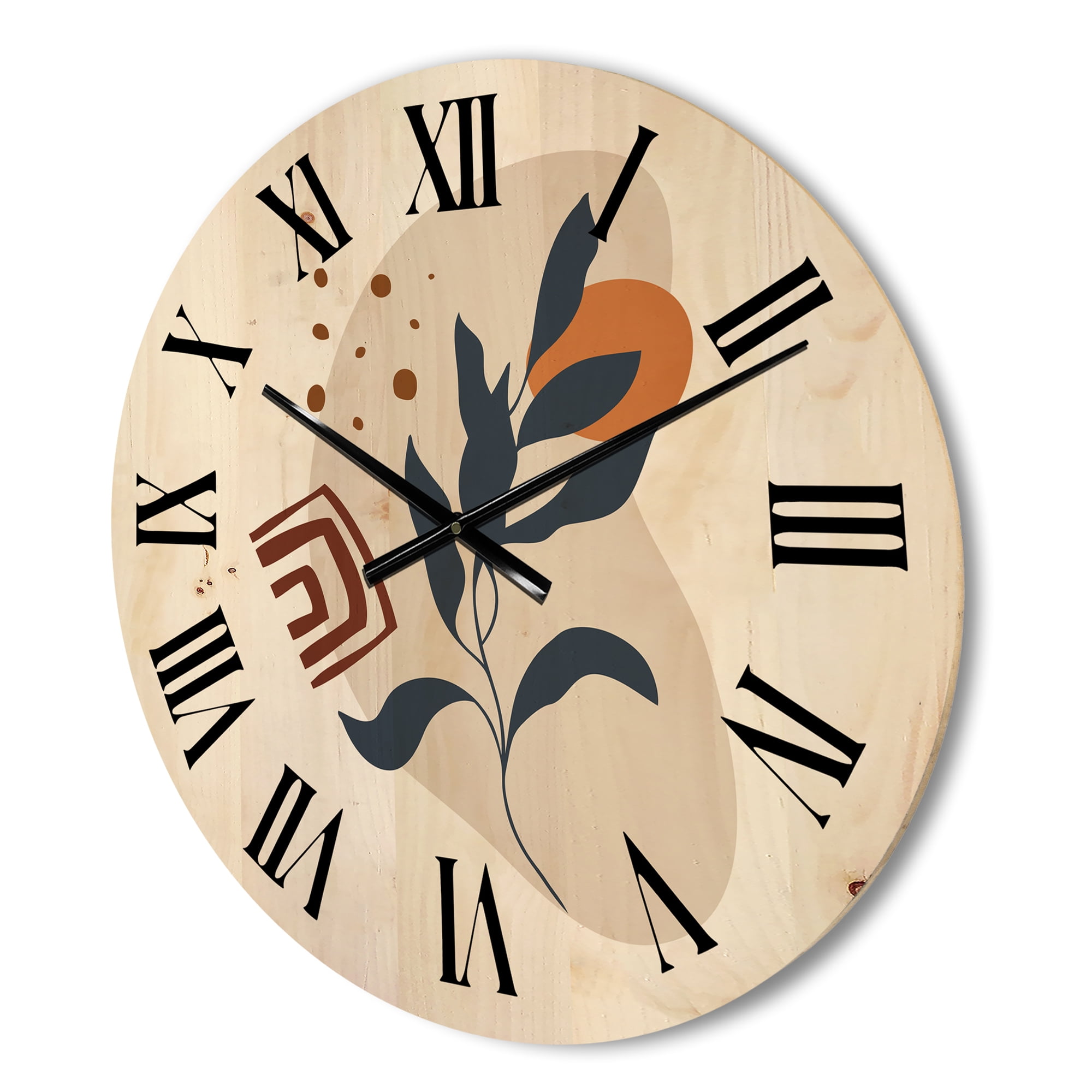 Designart 'Abstract Minimal Shapes Under Flowers VII' Modern Wood Wall Clock