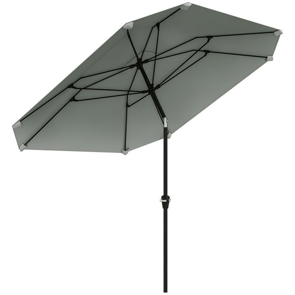 Outsunny 7.6FT Aluminum Patio Umbrella 8 Ribs Market Umbrella, Light Grey
