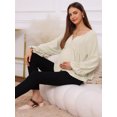 thumbnail image 5 of DARING DIVA Women's Maternity Empire Waist Babydoll Lantern Sleeve Blouse S Beige, 5 of 8
