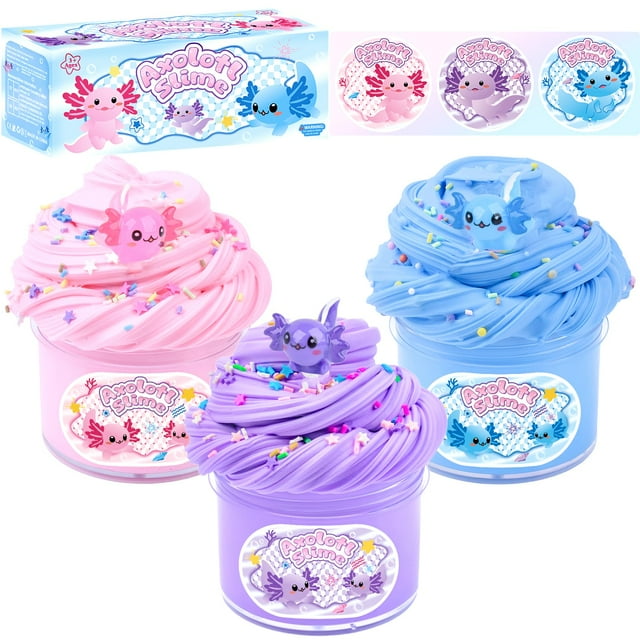 Slime Kit D'ALBA Axolotl Butter Slime, 100 ml, paquete de 3 unidades con dijes