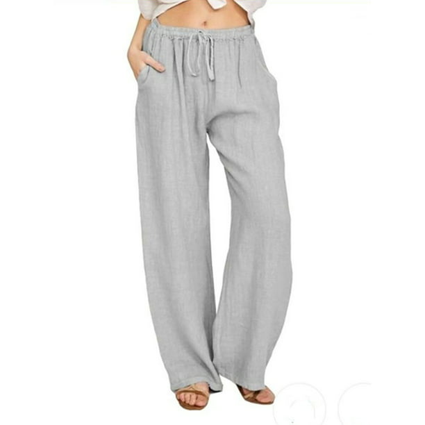 GuliriFei Casual Linen Palazzo Pants for Women,High Waisted Solid Color ...
