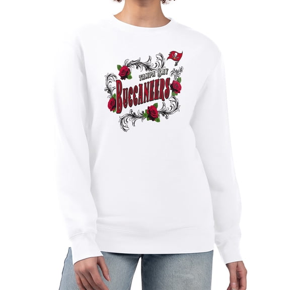 Women's G-III 4Her by Carl Banks White Tampa Bay Buccaneers Roses Fleece Tri-Blend Pullover Sweatshirt