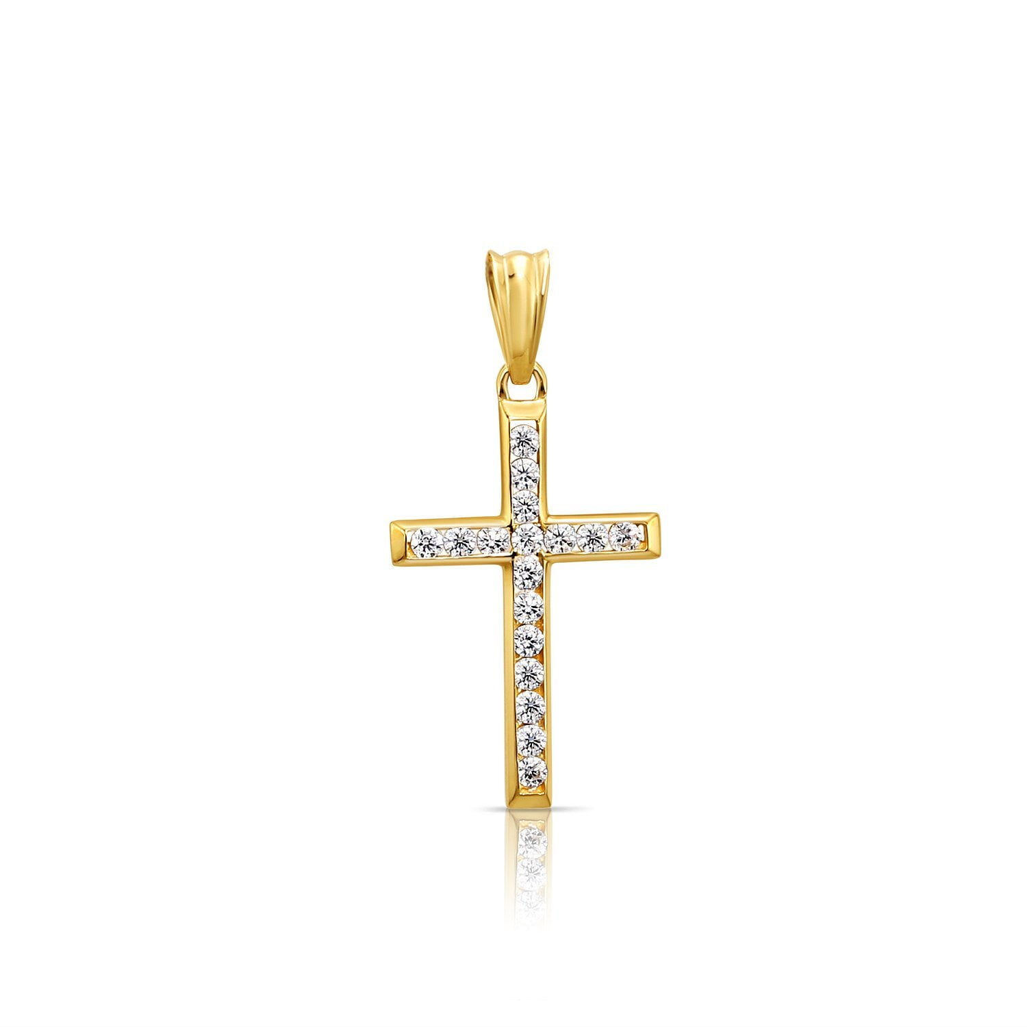 Tilo Jewelry 14K Yellow Gold Dainty Cross Christian Pendant Charm with Cubic Zirconia CZ Stones for Women & Unisex Necklace