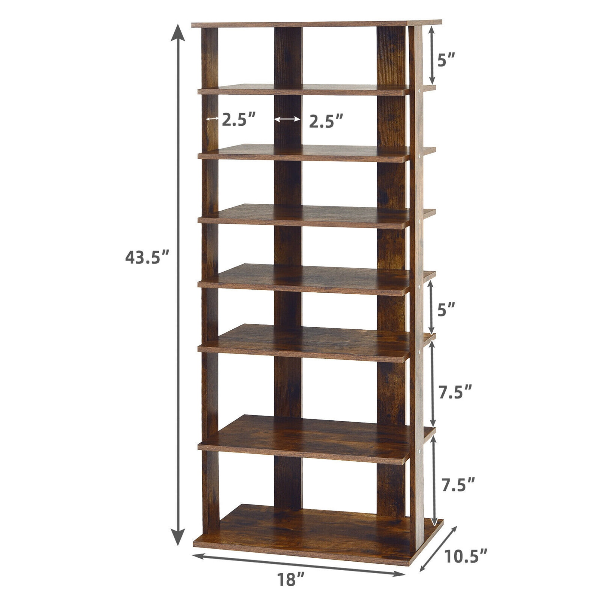 Gymax 7-Tier Free Standing Shoe Rack, Wood, Rustic Brown