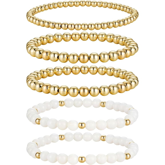 Soleilie Gold Beaded Bracelets for Women Girls - Dainty 14K Gold Plated Turquoise Cross Bead Bracelet Pearl Bracelets Set for Women Heishi Clay Beaded Bracelet Jewelry Gifts for Her