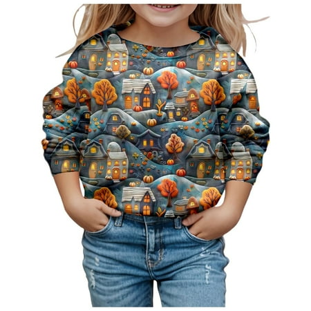 

Toddler Hallowmas Clothes Children Fashion Cute Printed Crew Neck Hoodless Long Sleeve Sweatshirt Hallowmas Pajamas Kids(Size:11-12 Years)