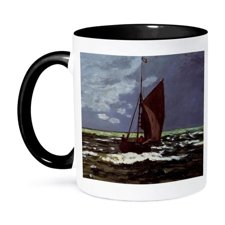 3dRose, Stormy Seascape, Claude Monet Painting 1867, PD-US, 15oz Two-Tone Black Mug
