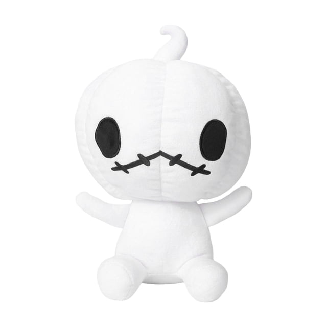 calabaza de halloween juguete de peluche calabaza de peluche juguetes de peluche de halloween lindo relleno de calabaza en forma de almohada para sunnimix almohada de calabaza Blanco muñeco de peluche con forma de calabaza, vista frontal centrada. Cabeza redonda de felpa corta con remate en espiral arriba, ojos ovalados negros y boca cosida con puntadas cruzadas; cuerpo sentado con brazos y piernas acolchados, aprox. 30 cm, marca SM SunniMix, fondo neutro. Apto como cojín decorativo para fiestas o como juguete abrazable para viajes.
