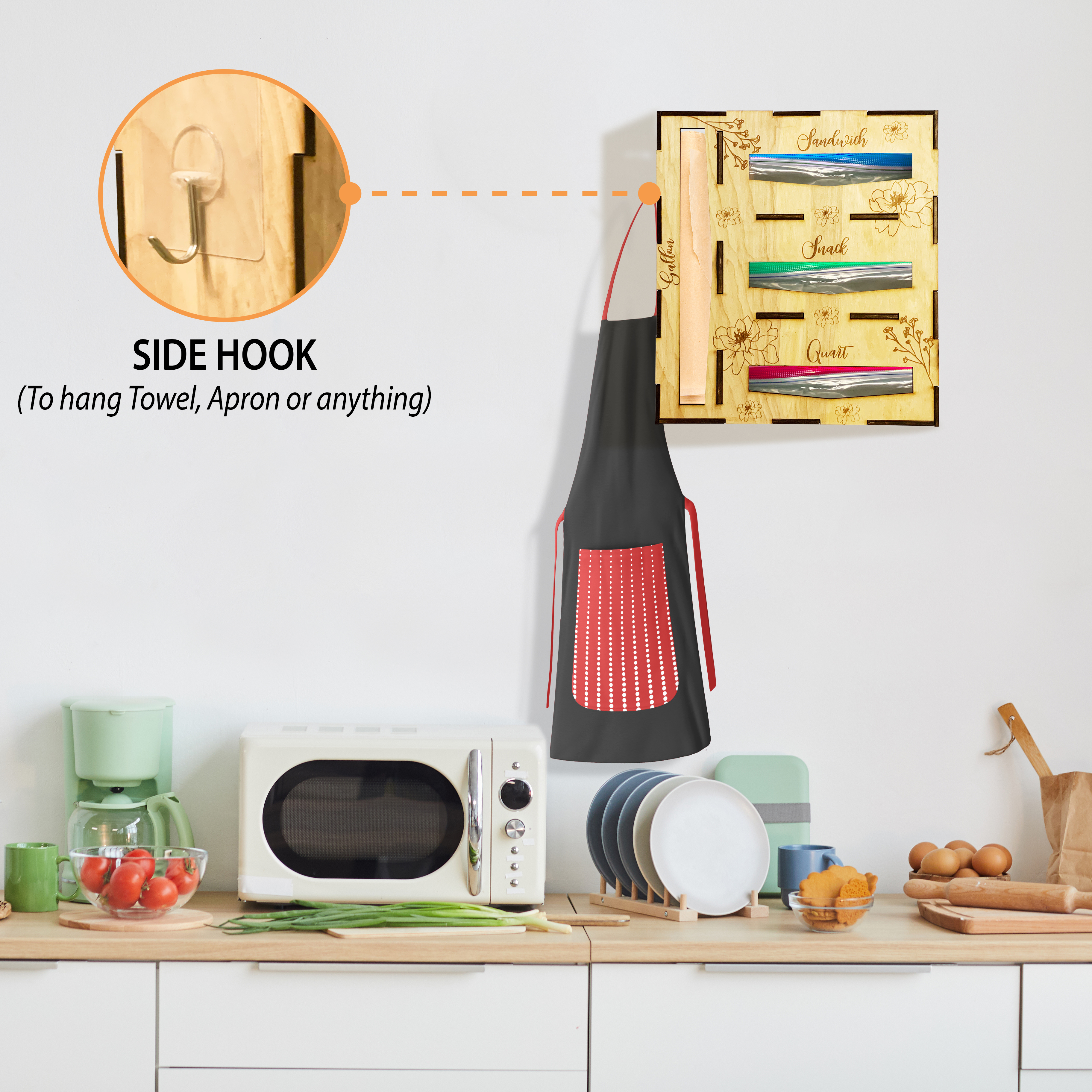 Ziploc Bag Storage Organizer, with Side Hook, Kitchen Ziploc Bag Container Organizer, Ziploc Bag