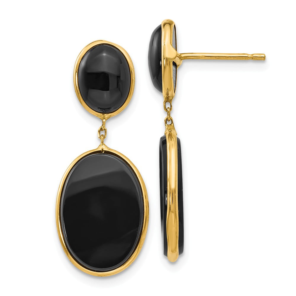 Jewel Tie 14k Yellow Gold Simulated Onyx Oval Dangle Earrings 11mm x 31mm 