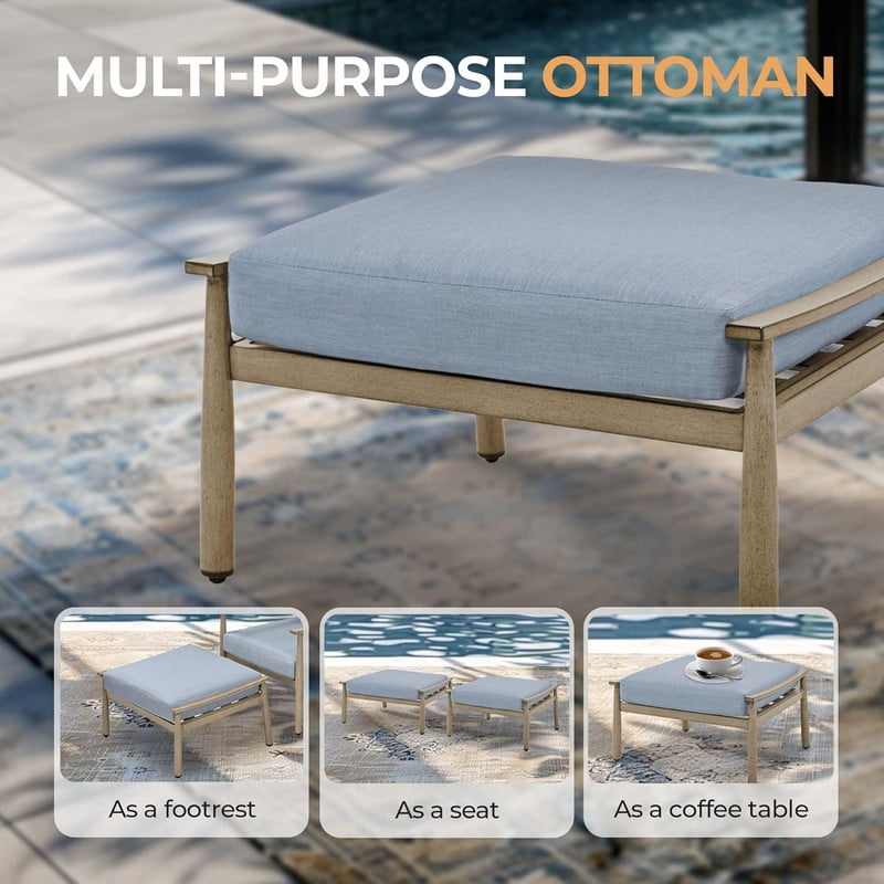 6 Piece Aluminum Patio Furniture Set, Outdoor Armchair with Loveseat, All-Weather Outdoor Sectional Sofa with 2 Ottomans and Coffee Table