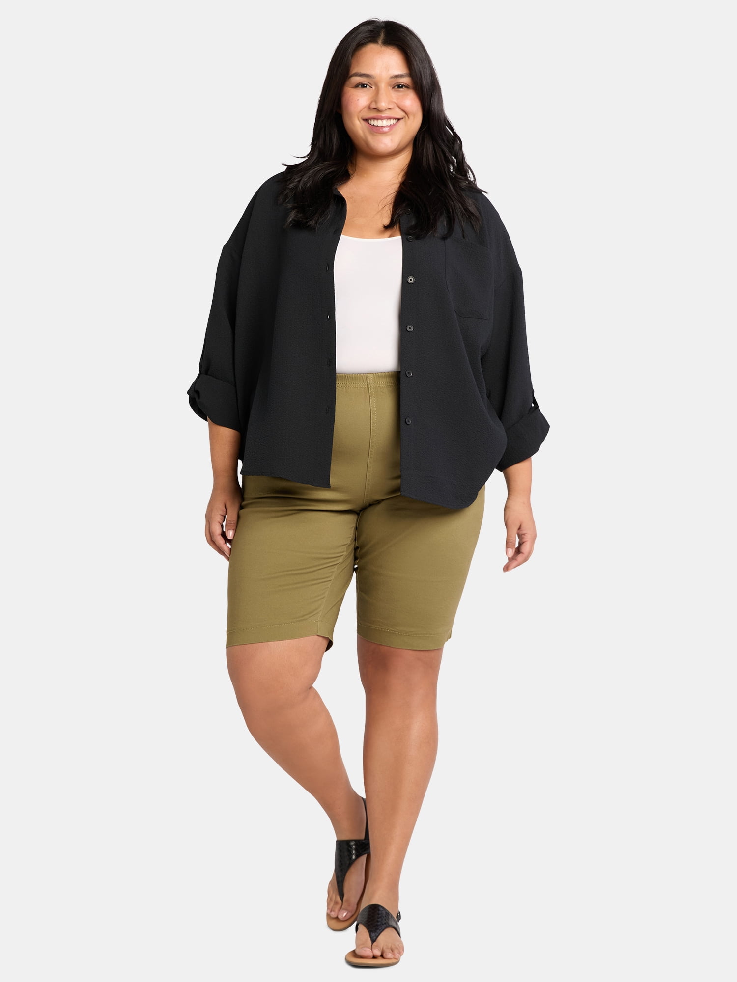 JMS Just My Size by Hanes Women's Plus Pull On Stretch Bermuda Shorts, 11" Inseam, Sizes 0X-4X