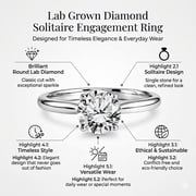 JeenMata Lab Grown Diamond 1 Carat Round Cut Solitaire Engagement Ring in 18K White Gold Plating for Women