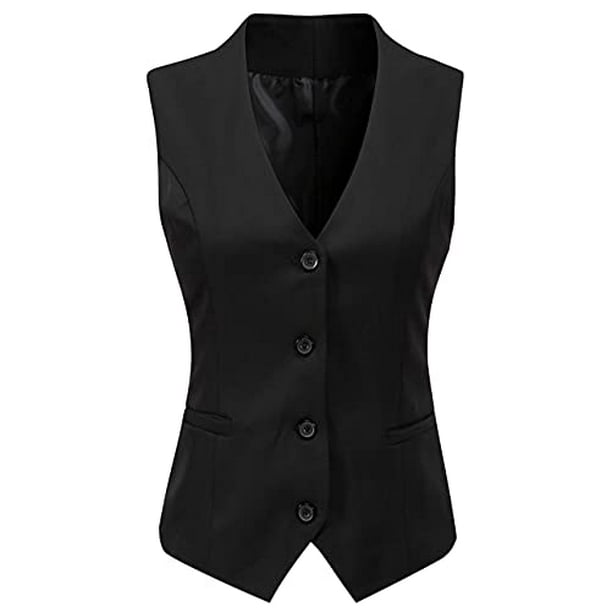 Vocni Women's Fully Lined 4 Button V-Neck Economy Dressy Suit Vest  Waistcoat ,Black,US M ,(Asian 3XL)