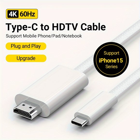 4K 60Hz/30Hz Type-C To HDTV Cable USB-C To HDTV Cord Multiple Color For Choice