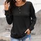 thumbnail image 2 of Sudadera de Mujer Manga Larga Cuello Redondo con Botones Color Sólido Jersey Suelto Top para el Trabajo Escuela Negro S, 2 of 6