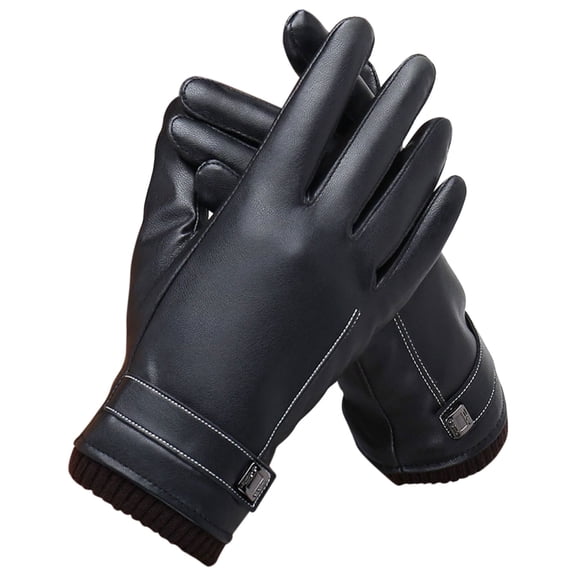 IMENGL Gloves for Women Comfy Touching Screen Couple Winter PU Driving Riding Cycling Plus Washed Leather Winter Men Soft Women's Work Gloves,Black
