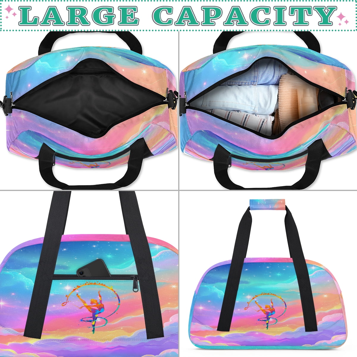 Qzjjjmy Dance Gymnastics Bag for Girls Duffle Bag Dance Travel and Gymnastics Tote Bag for Kids