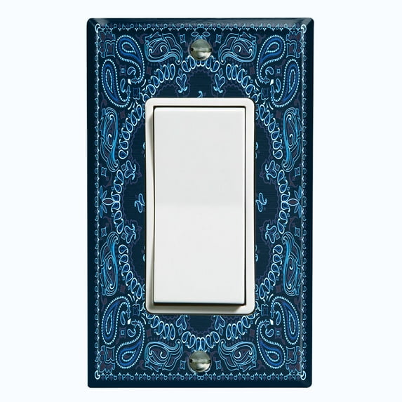 Metal Light Switch Plate Cover Blue Floral Bandana Paisley Tile Pattern TIL052