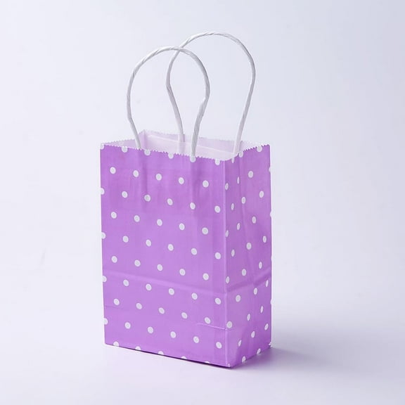 kraft Paper Bags with Handles Gift Bags Shopping Bags Rectangle Polka Dot Pattern Purple 15x11x6cm