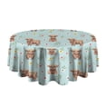 thumbnail image 5 of Blue Highland Cow Flower Pattern Round Tablecloth 60"x60",Wrinkle Wipeable Table Cloth for Kitchen Dining Room Picnic Patio Party, 5 of 6