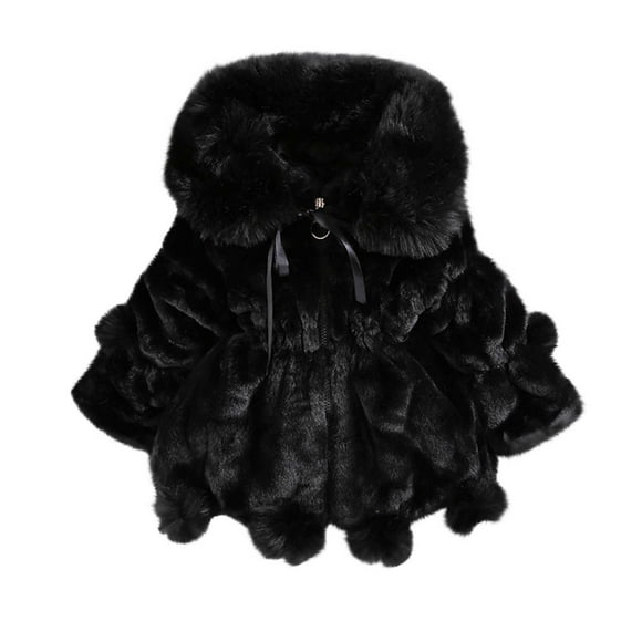 Veste Chaude pour Tout-Petits Garçons Filles, Veste pour Tout-Petits Filles, Couleur Unie, Épaissie, Mignonne, Garde au Chaud, Chandail à Capuchon d'Hiver, Boule de Poils, Manteau Épais, Cape, Nouvelles Vestes d'Automne, Vêtements d'Extérieur d'Hiver, Noir, 18-24 Mois