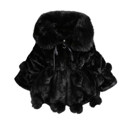 

Honeeladyy Children Toddler Baby Clothes Toddler Girls Solid Color Thicken Plush Cute Keep Warm Winter Hoodie Hairball Thick Coat Cloak Black Clearance under 5$