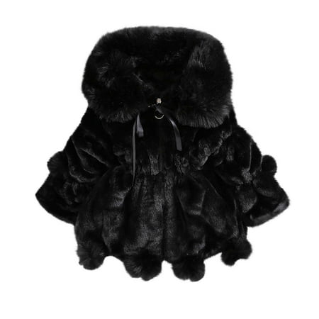 

Toddler Girls Faux Fur Shawl Jacket Thick Fleece Zip Up Cape Poncho Warm Cloak Shrug Winter Outerwear 1-6T