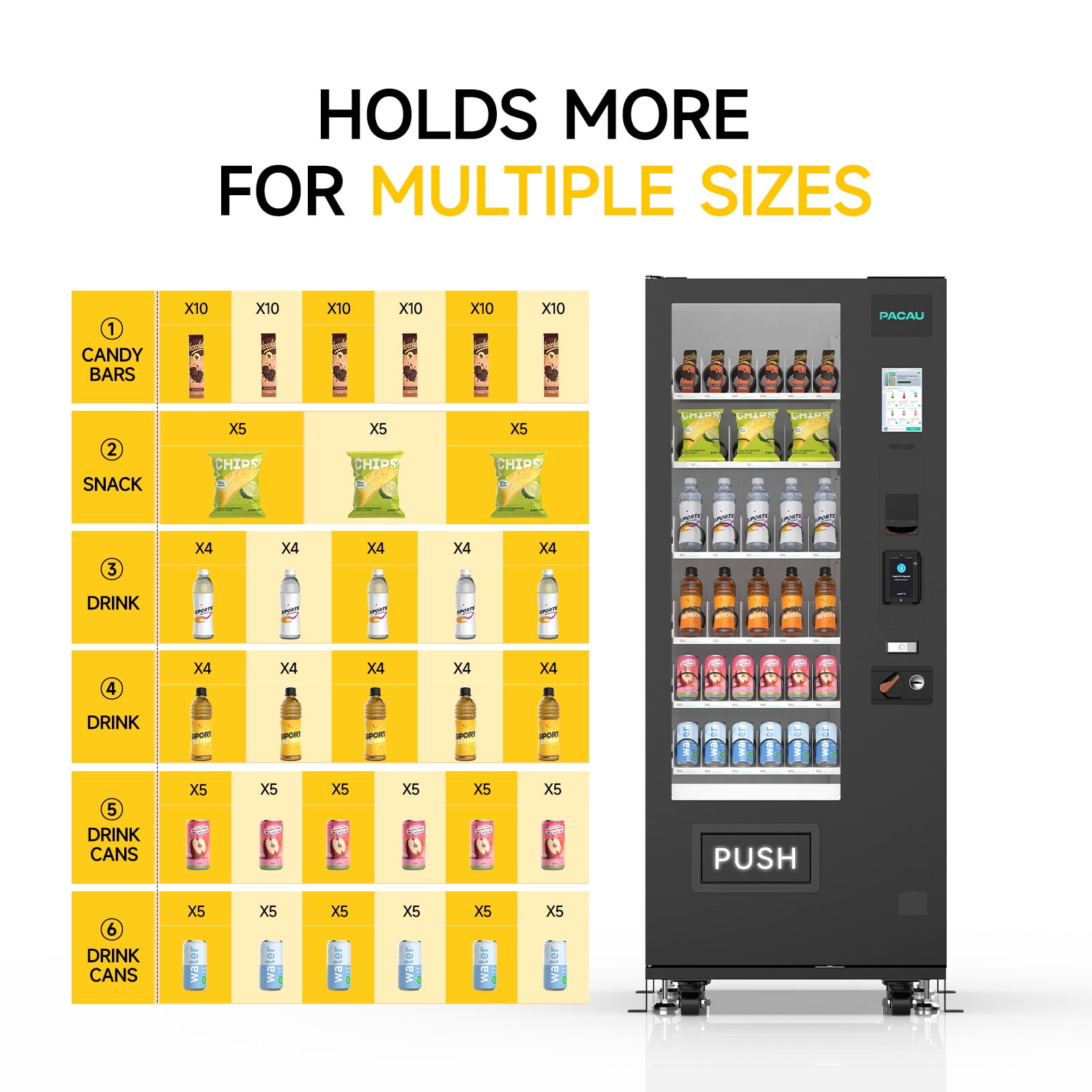 Vending Machine, 36 Slot Snack & Drink Combo, Remote App Monitoring, Dual Cash & Cashless Payment System with Bill, Coin & Card Reader, Unattended Business Vending for Office, Gym, Apartment & Hotel