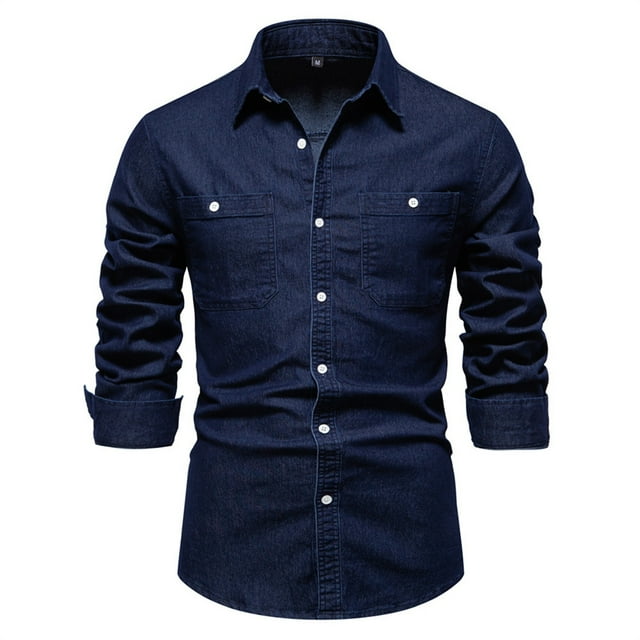 Camisa vaquera slim de manga larga para hombre: diseño moderno, algodón y poliéster, informal para otoño, tallas S-XXL