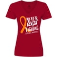 thumbnail image 3 of Inktastic Never Stop Fighting Leukemia Awareness Orange Ribbon Women's V-Neck T-Shirt, 3 of 5
