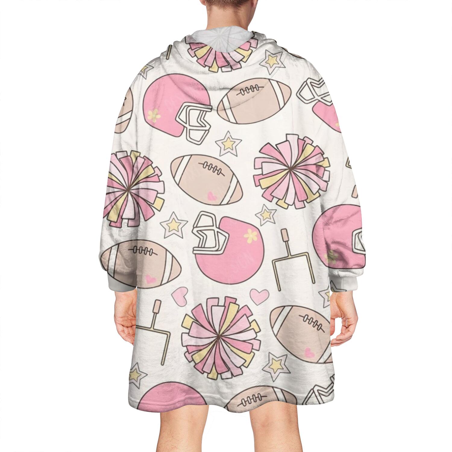 Pink Football Wearable Oversized Blanket,Wearable Blanket Hoodie for Adults,Cozy Hooded Blankets with Super Pockets,Super Warm Fuzzy Pullover for Women & Men
