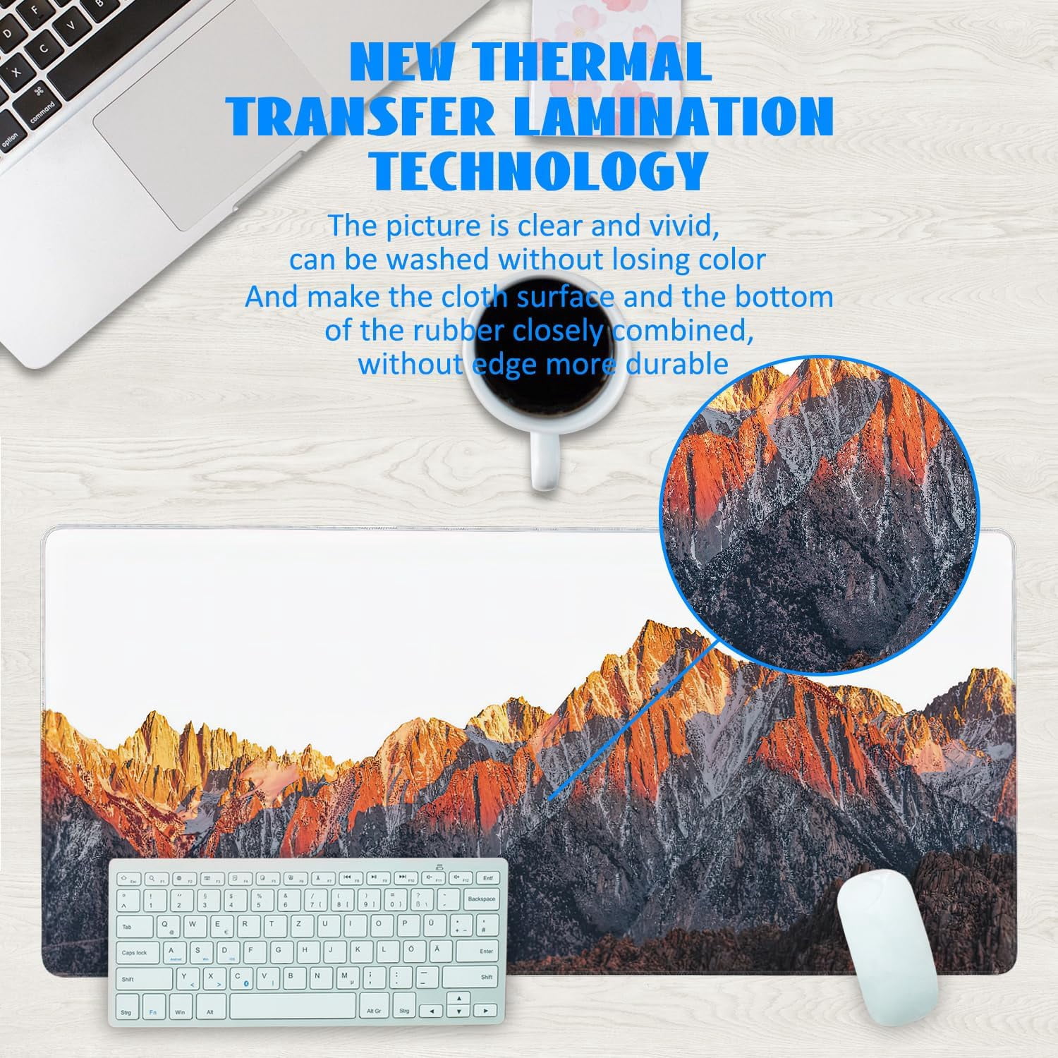 Desk Mat, Mountains at Sunset Extended Gaming Mouse Pad Large, 35.4"x15.7" Big Mouse Pad with Non-Slip Base and Stitched Edge, Long Computer Keyboard Mouse Mat for Home Office Work
