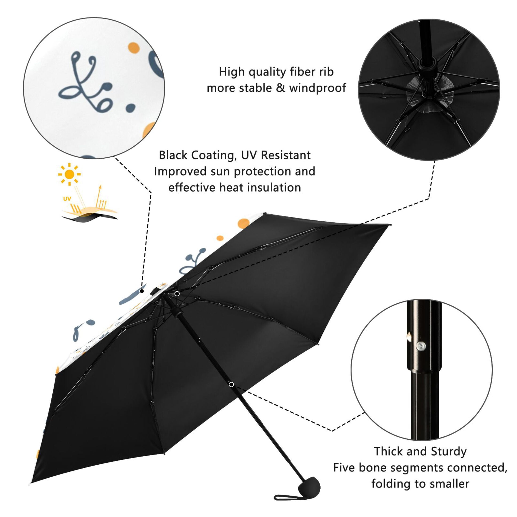 Heart and Leaf Pattern Umbrellas for Sun Auto Open Close UV50+ Waterproof 5-Fold Compact Fiberglass Frame