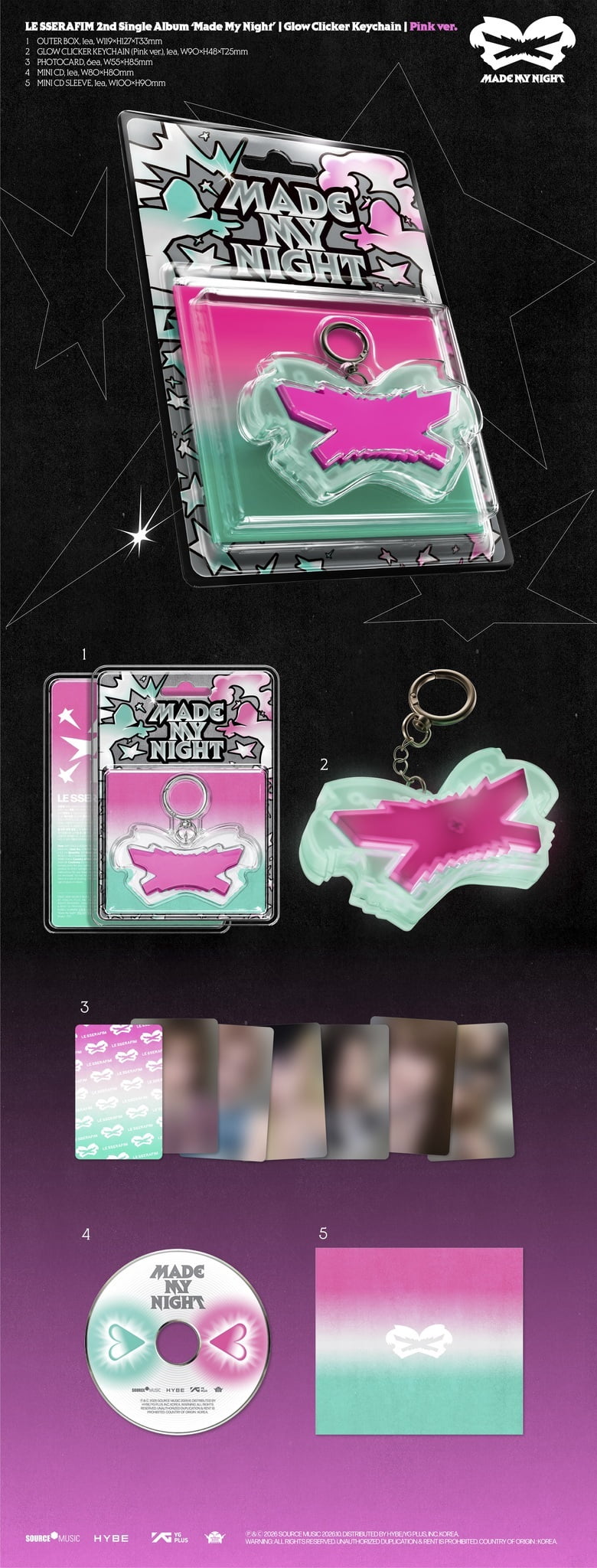 Le Sserafim - 2nd Single Album 'Made My Night' (Glow Clicker Keychain) [Pink ver.] - Music & Performance - CD