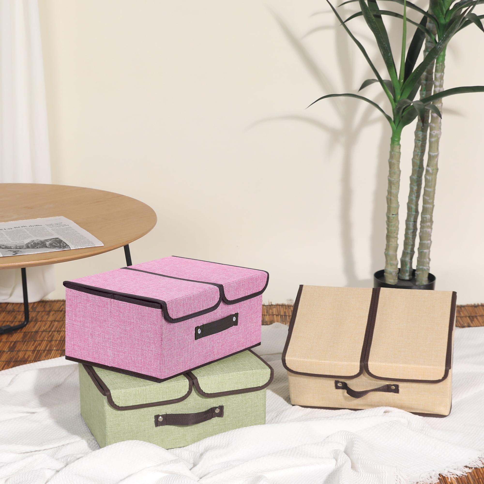 Unique Bargains Collapsible Storage Bin Basket with Handle for Shelves Organization Pink