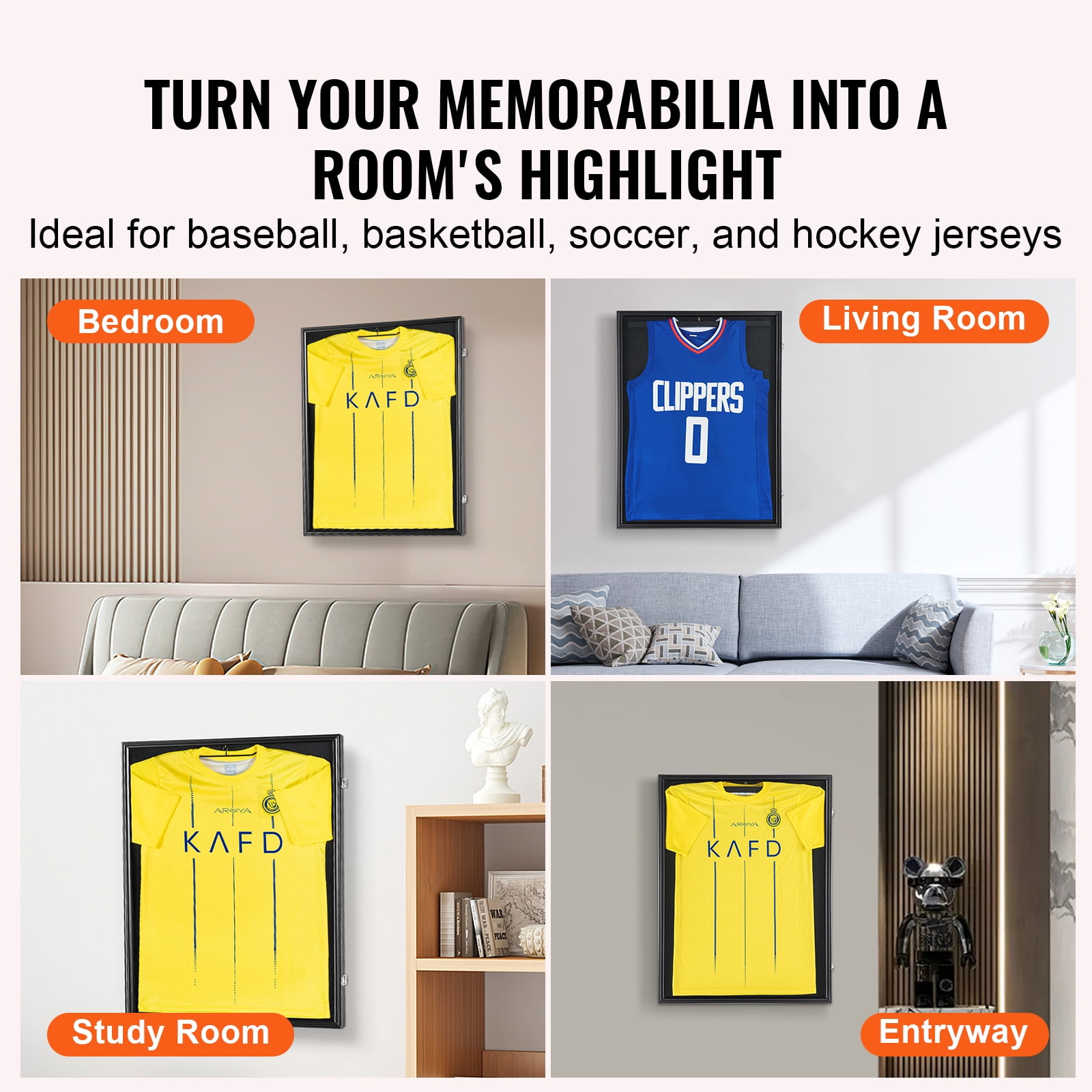 KFFKFF Shadow Box Skyshalo Jersey Football Basketball Frame Display, PC Glass, Fiberboard, Black Felt, Spacious Sports Uniform with 98% UV Shielding, 23.3 x 31.2 x 1.5'', Matte Black