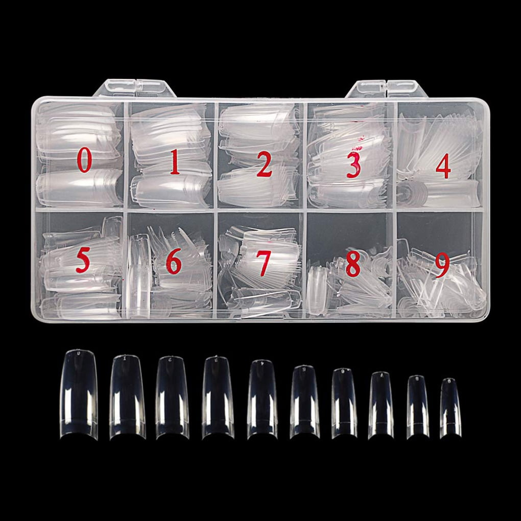 Hi,FANCY 500 Pcs/set Artificial Nails False Half Nail Art Tips Acrylic UV Gel Assorted Kit with Storage Box, Clear