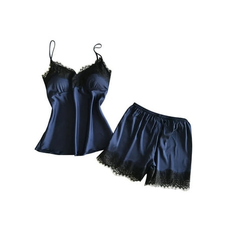 KVMeteor Women Sexy Satin Cami Shorts Set Lingerie Babydoll Sleepwear Pajamas