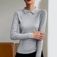 thumbnail image 2 of biudgviw Dressy Sweater for Women Turndown Collar Long Sleeve Pullover Tops Solid Color Slim Fit Business Casual Sweater for Work, 2 of 5